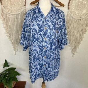 ME Sport Vibrant Blue Casual Button Down Shirt with Floral Design XL
